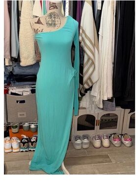 naked wardrobe One-Shoulder Teal Maxi Dress